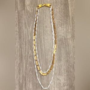 3/22 Vintage Tortolani Gold & White Layered Necklace